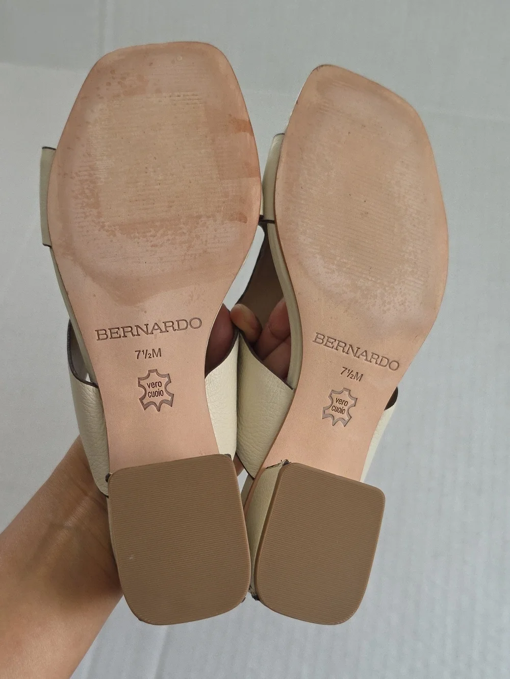 Bernardo Jewel Cream Leather Heeled Slide Sandal Women 7.5